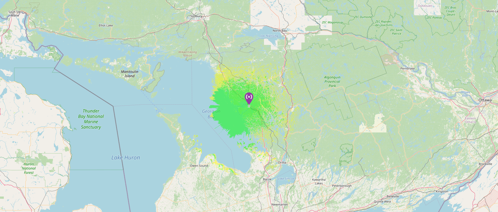 VE3RPL 2B emergency repeater coverage map