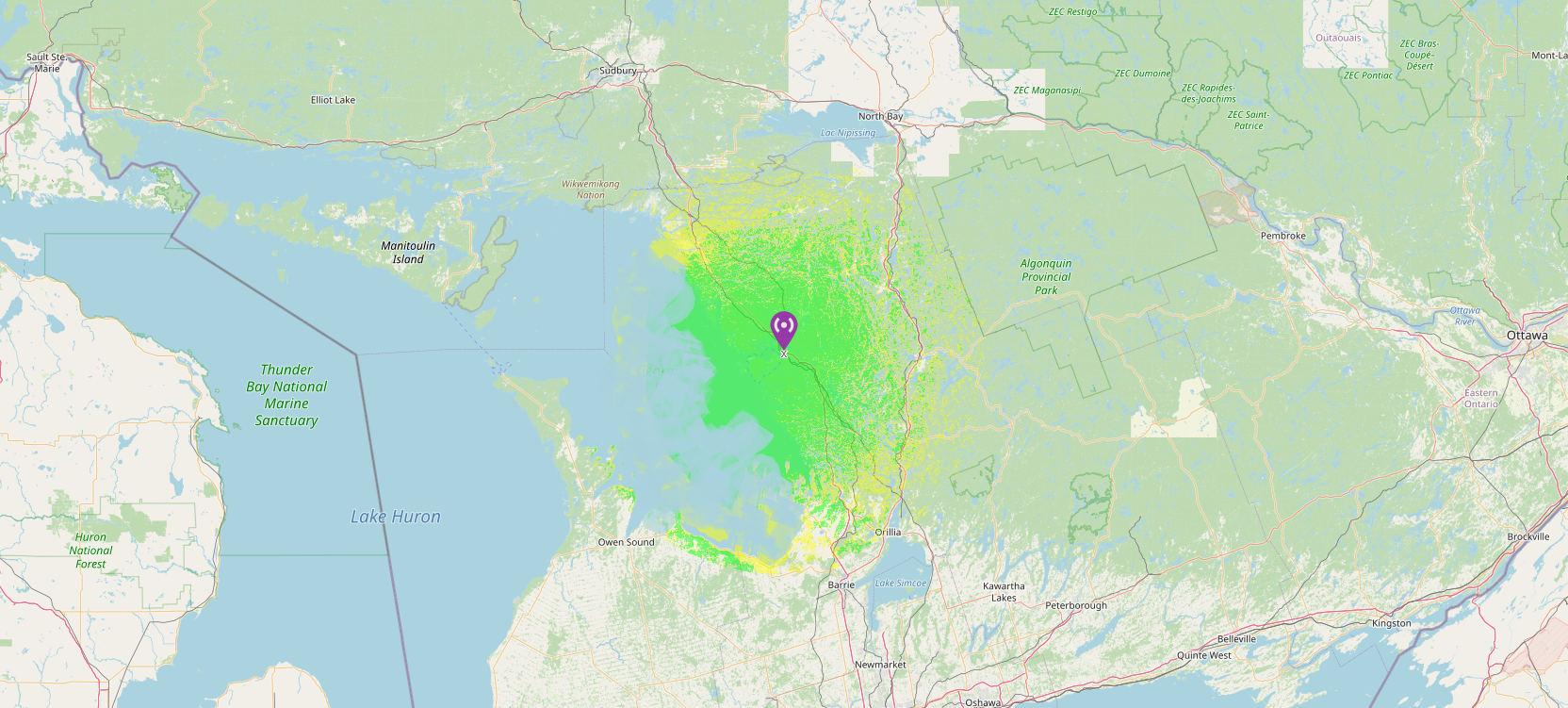 VE3RPL 70cm UHF coverage map